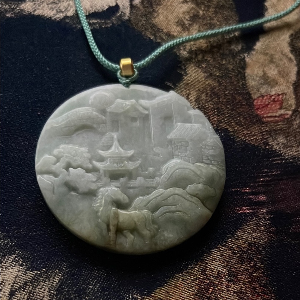 Green Jade Pendant with Scenic Carving